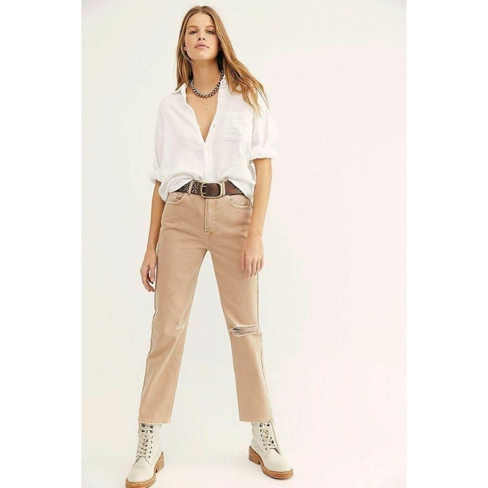 We the Free Free People Dakota Straight Leg Jeans Women 24 Cafe Au Lait Tan NWOT